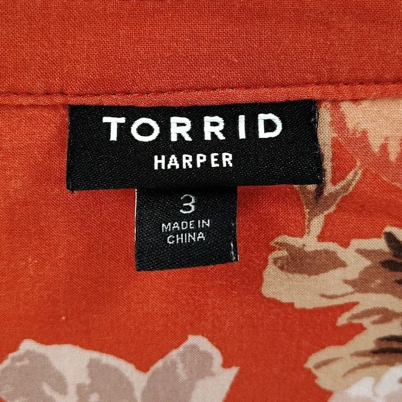 Torrid Harper Blouse Size 3X Dark Coral Floral 3/4 Sleeve Button Down - Picture 4 of 10